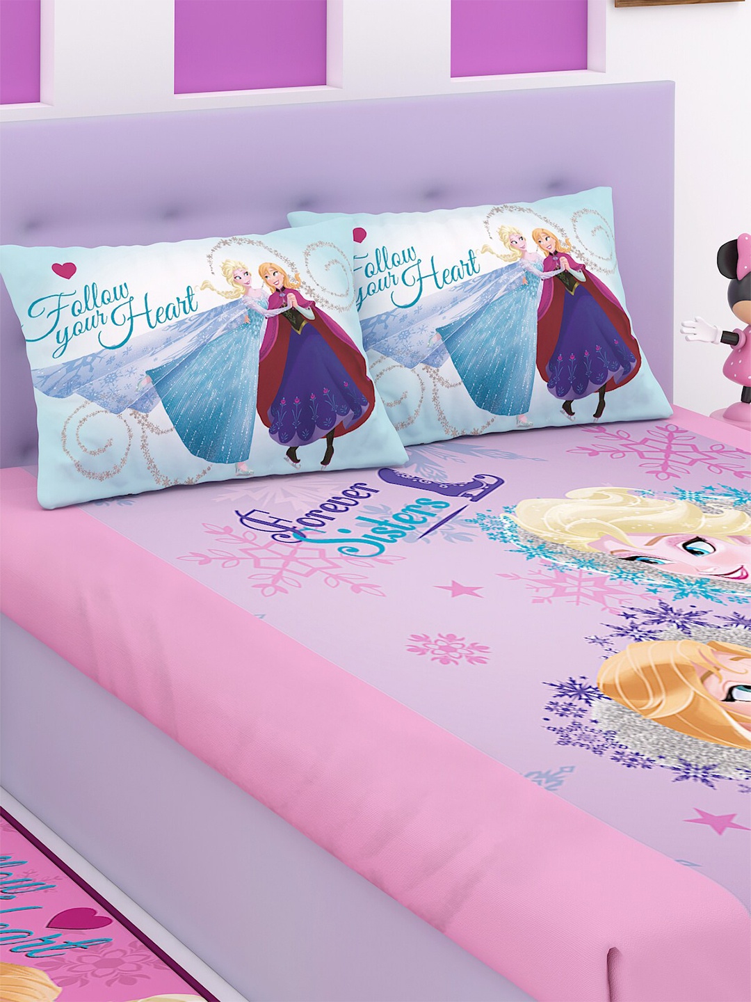 

Marvel Kids Pink & Purple Disney Frozen 180 TC Cotton King Bedsheet with 2 Pillow Covers