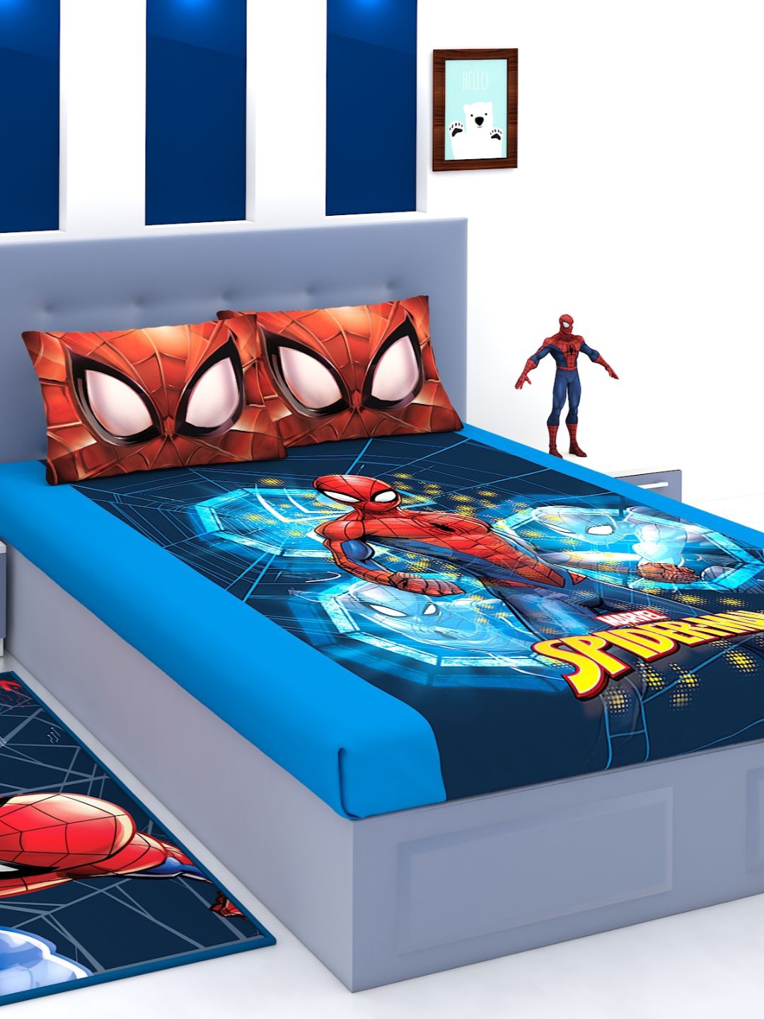 

Marvel Kids Blue Cartoon Characters 180 TC 1 King Double Bedsheet with 2 Pillow Covers