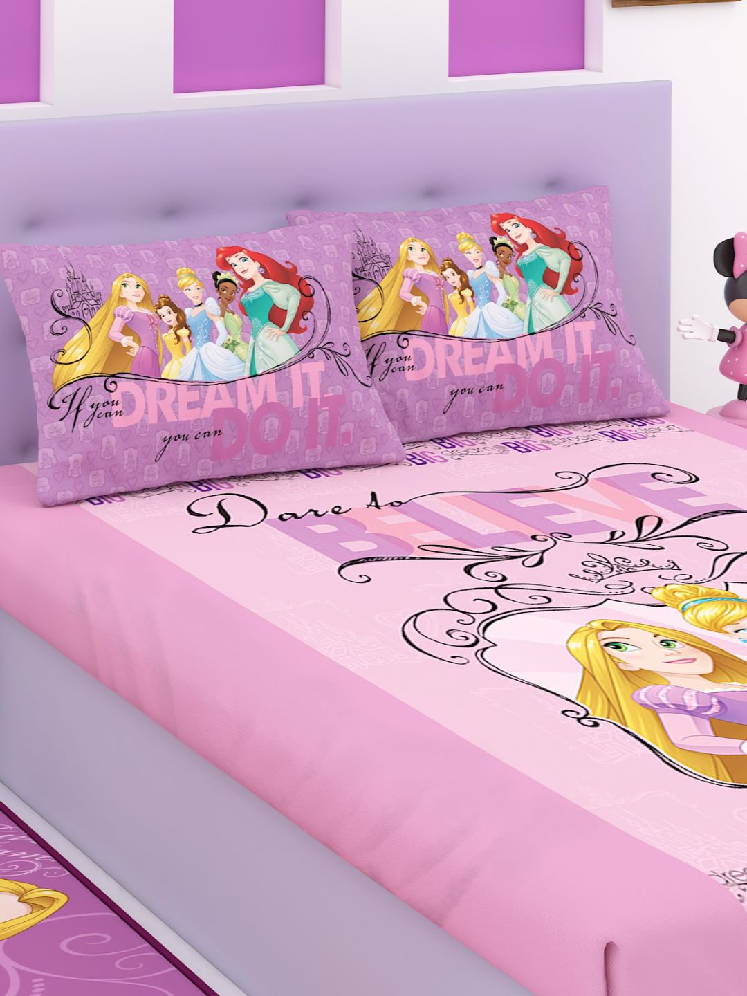 

Marvel Pink & Yellow Cartoon Characters 180 TC King Bedsheet with 2 Pillow Covers