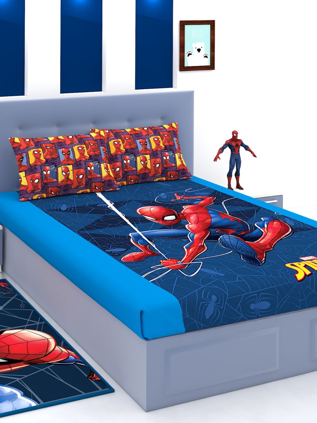 

Marvel Blue & Yellow Cartoon Characters 180 TC King Bedsheet with 2 Pillow Covers