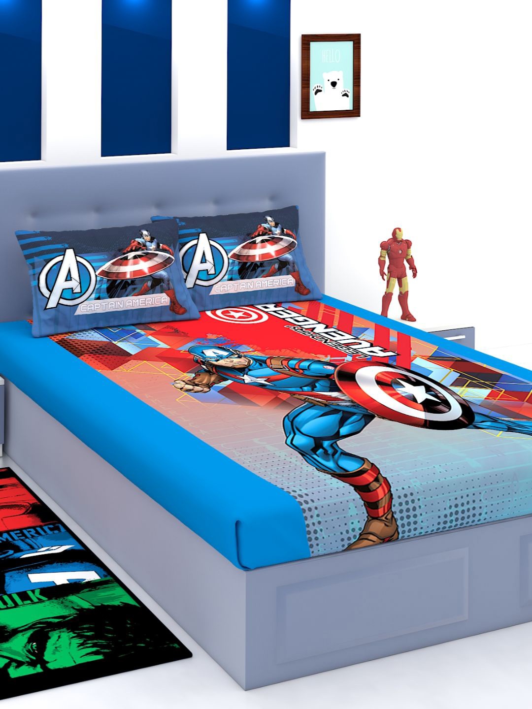 

Marvel Blue & Red Cartoon Characters 180 TC King Bedsheet with 2 Pillow Covers