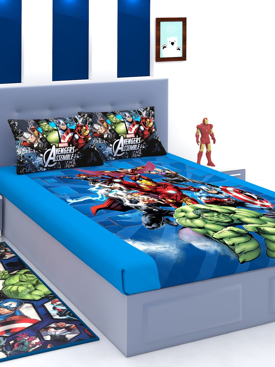 

Marvel Blue Marvel Legendary Captain America180 TC King Bedsheet with 2 Pillow Covers