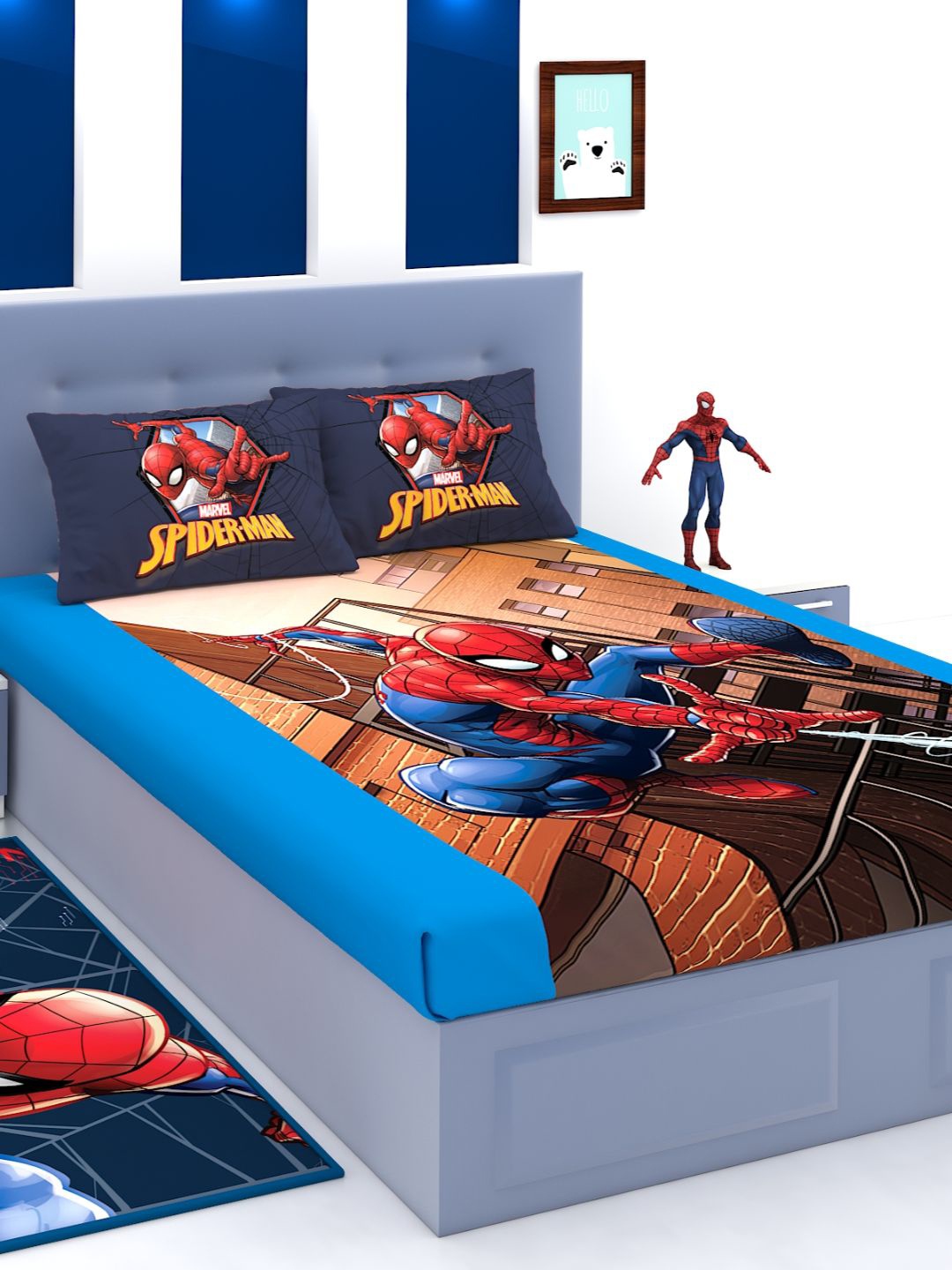 

Marvel Blue & Brown Cartoon Characters 180 TC King Bedsheet with 2 Pillow Covers