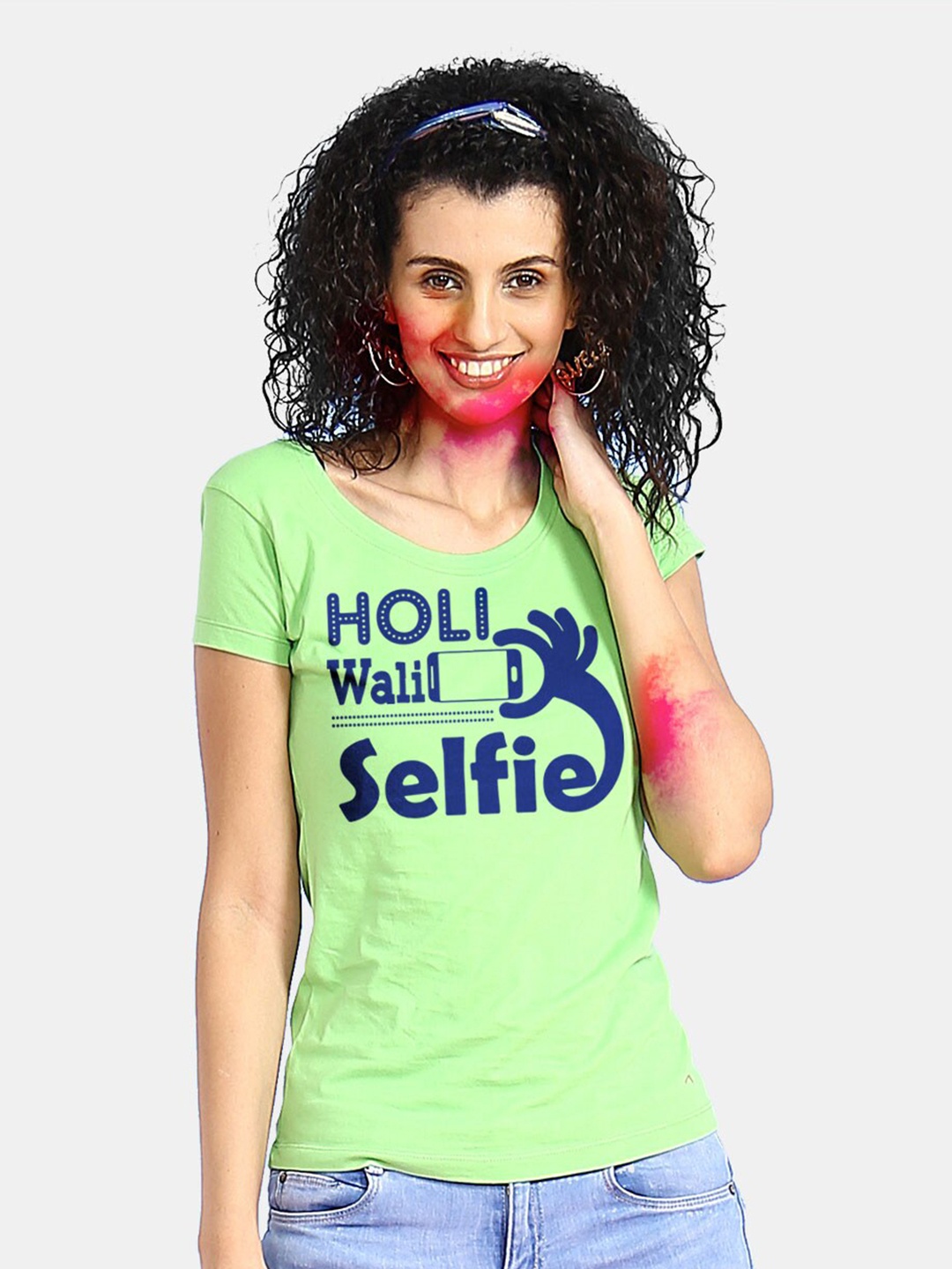 

BonOrganik Women Green Holi Wali Selfie Printed Cotton T-shirt