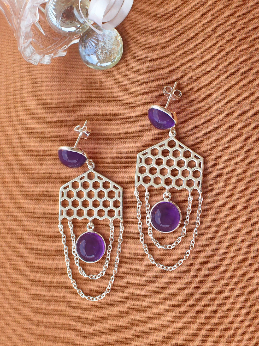 

ERILINE JEWELRY 925 Sterling Silver with Amethyst Contemporary Handcrafted Earrings