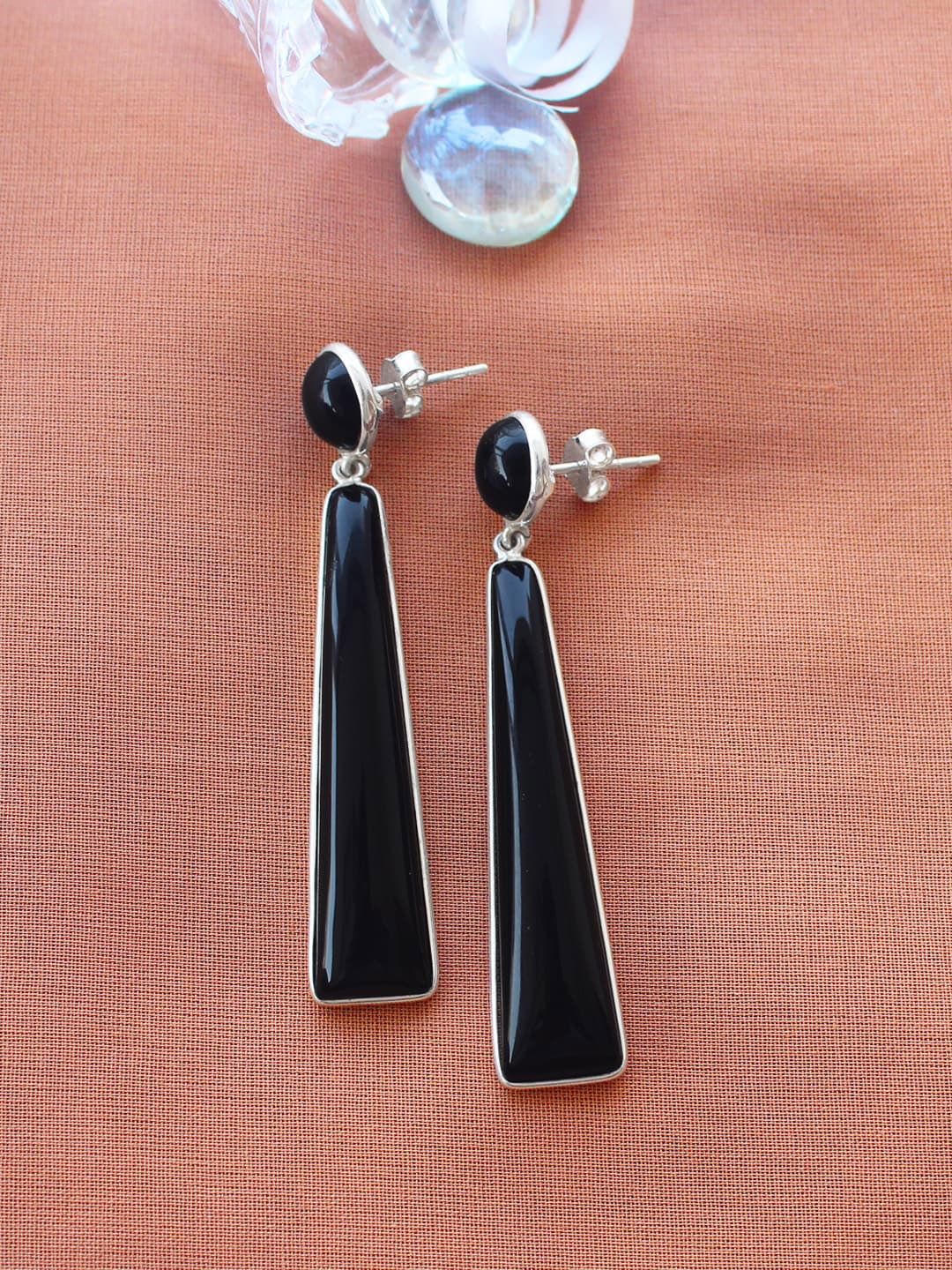 

ERILINE JEWELRY Women Silver-Toned & Black Contemporary Drop Earrings