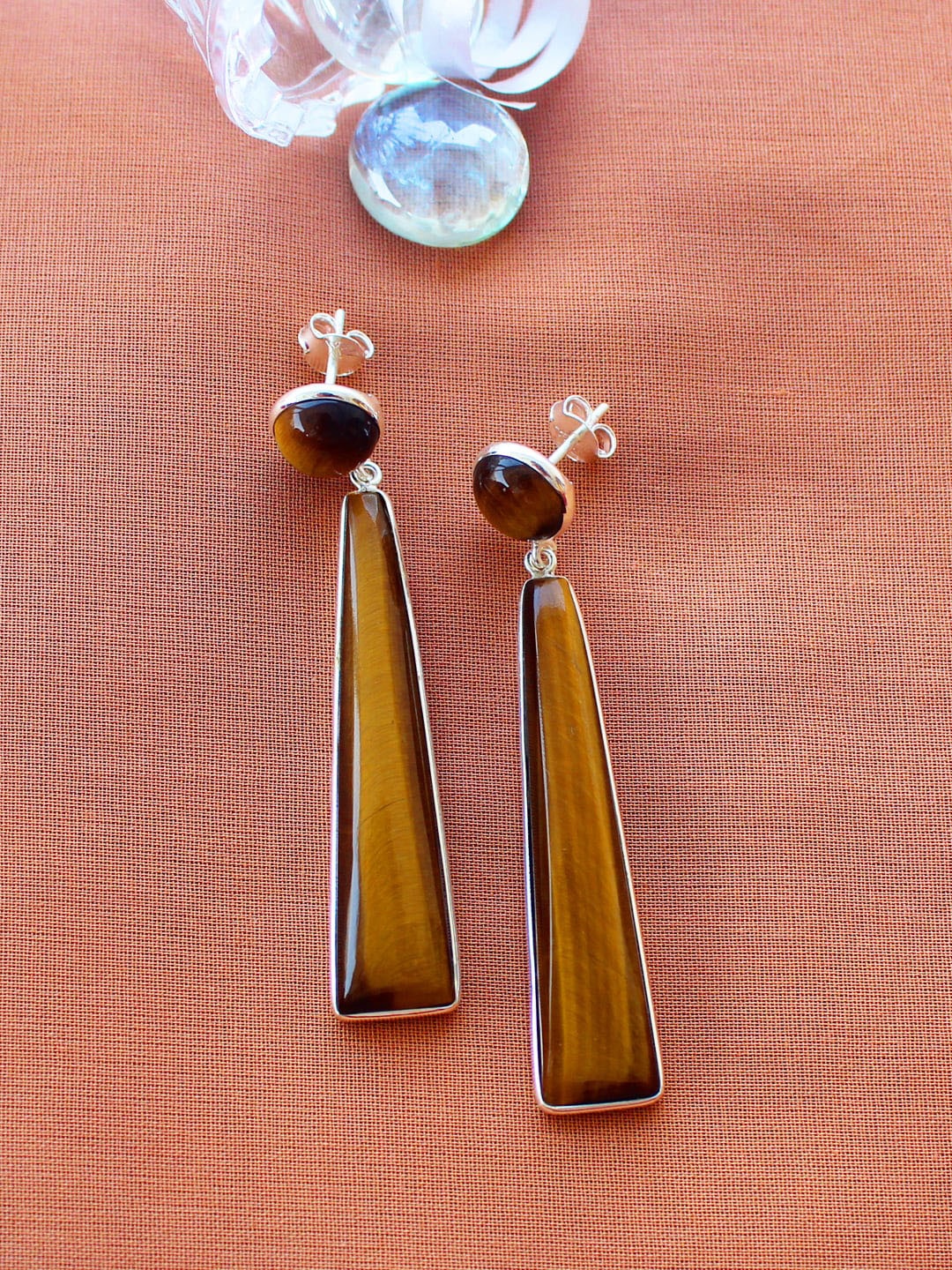 

ERILINE JEWELRY Silver-Toned & Brown Sterling Silver Contemporary Drop Earrings