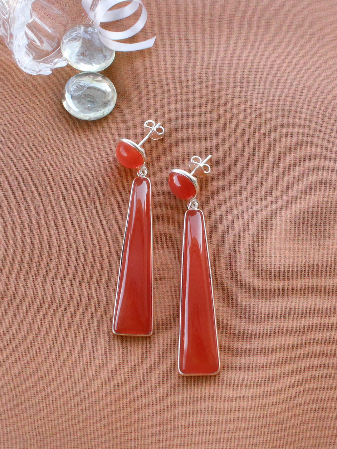 

ERILINE JEWELRY Silver-Toned 925 Sterling Silver with Red Onyx Contemporary Drop Earrings