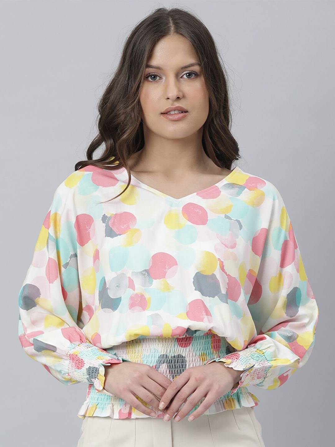 

RAREISM Pink Abstract Print Blouson Top