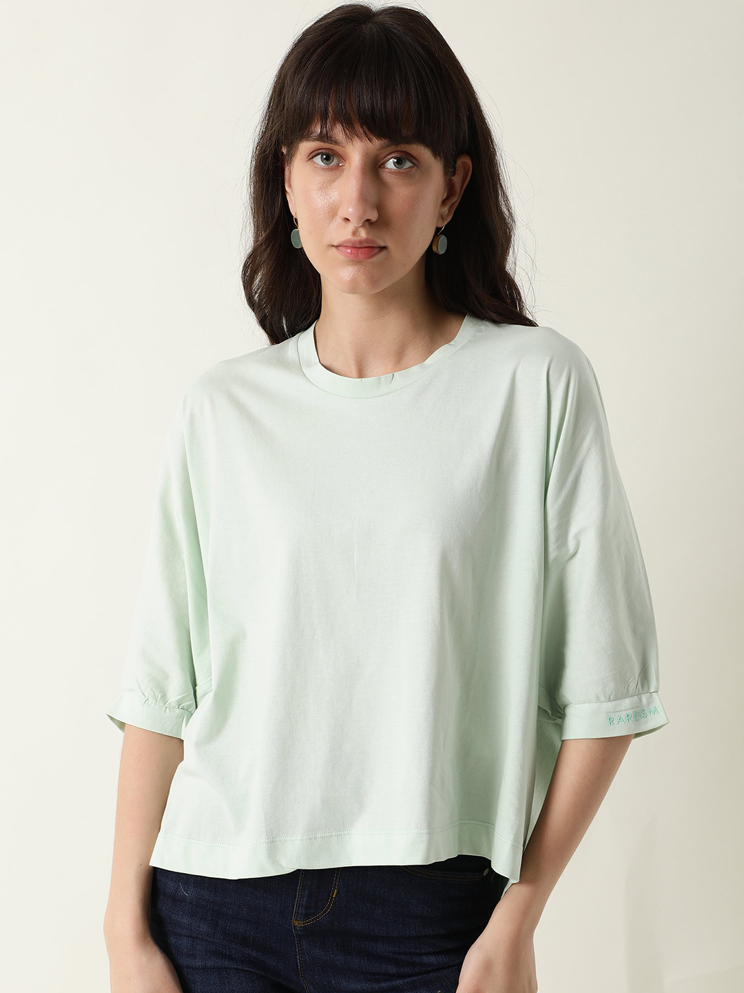

RAREISM Women Mint Green Solid Boxy Top