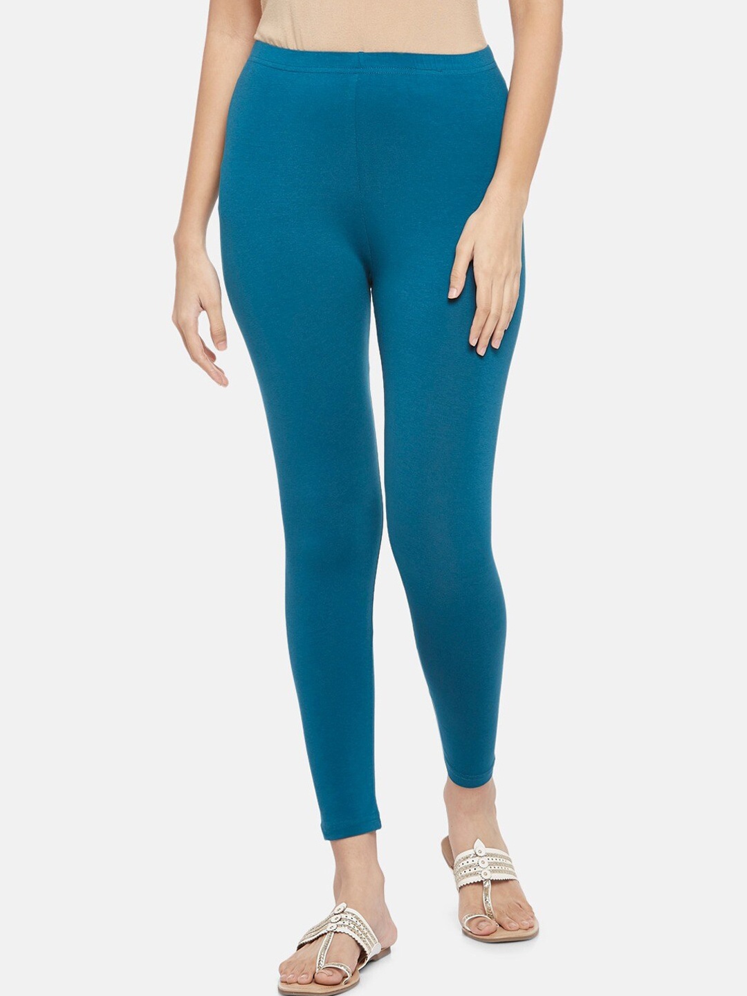 

MARC LOUIS Women Teal Blue Solid Cotton Ankle-Length Leggings