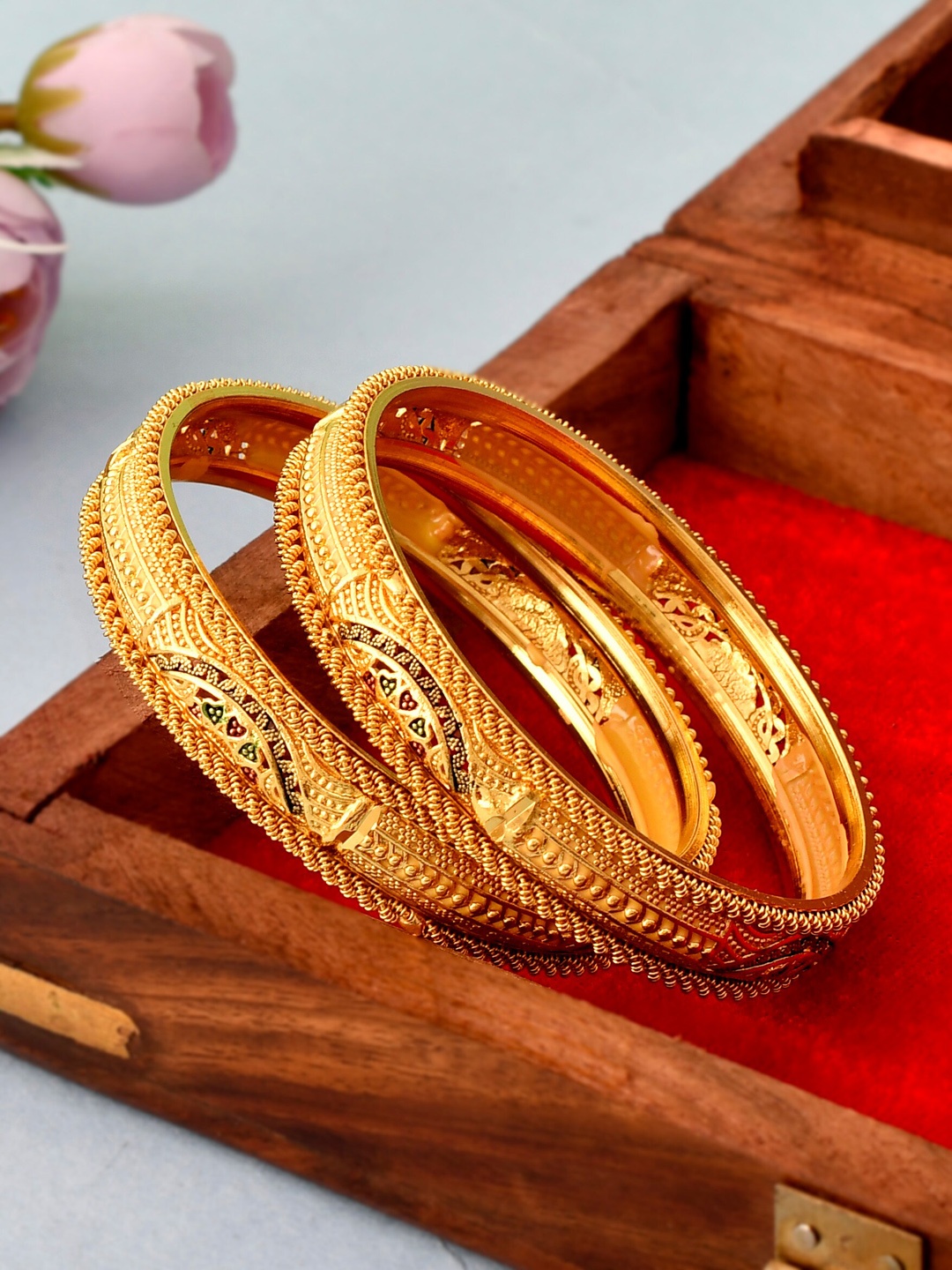 

Silvermerc Designs Set of 2 Gold Plated Handcrafted Bangles