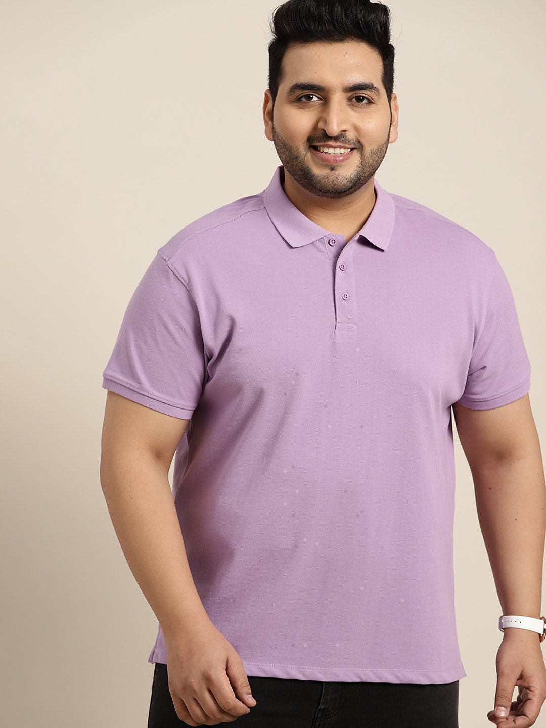 

Sztori Men Plus Size Lavender Pure Cotton Polo Collar T-shirt