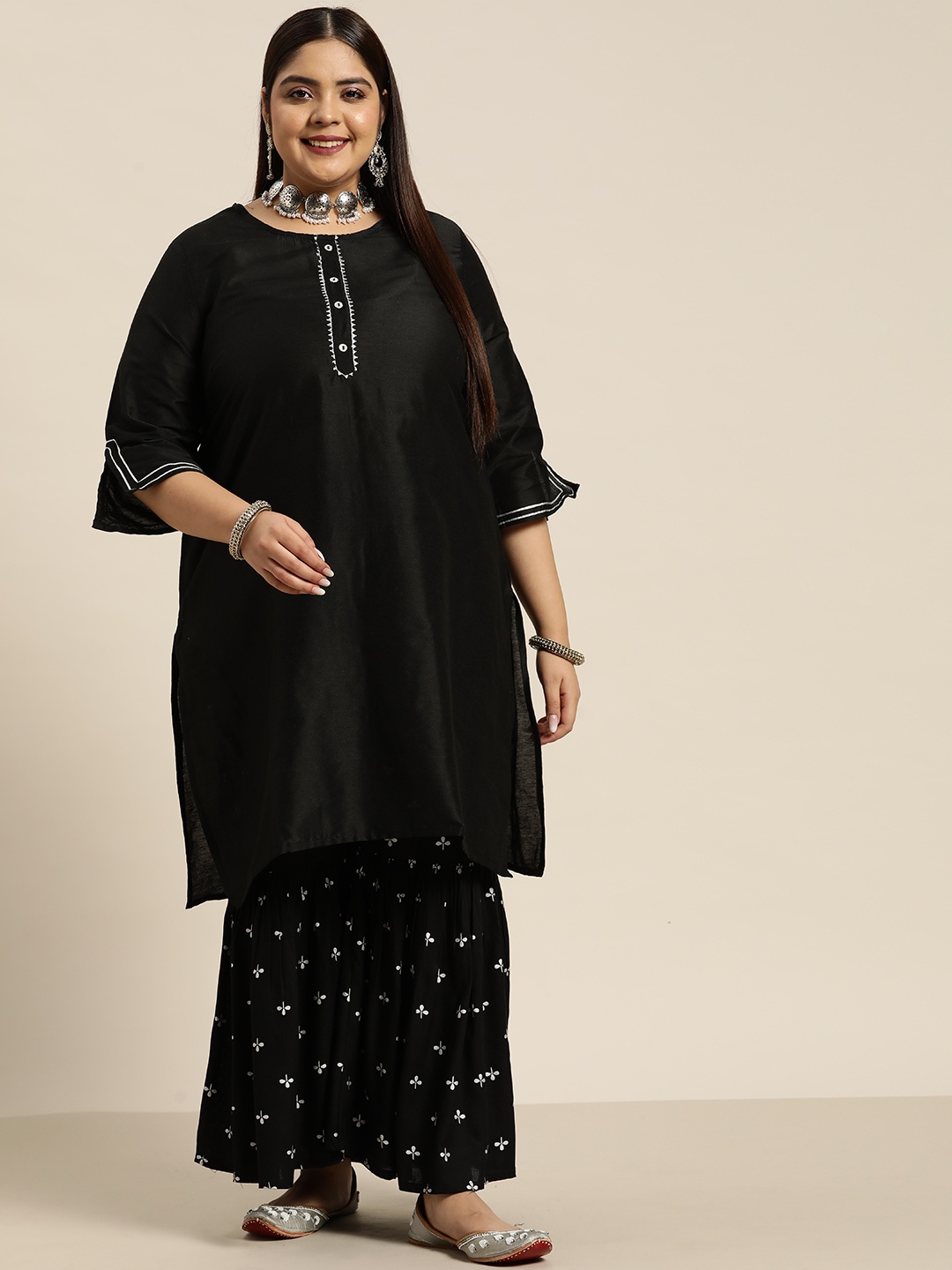 

Sztori Women Plus Size Black Gotta Patti Kurta with Sharara