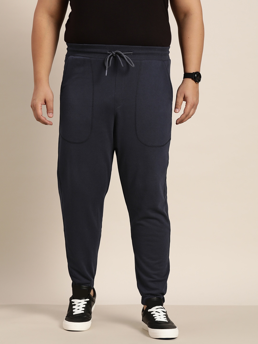 

Sztori Men Plus Size Navy Blue Solid Joggers