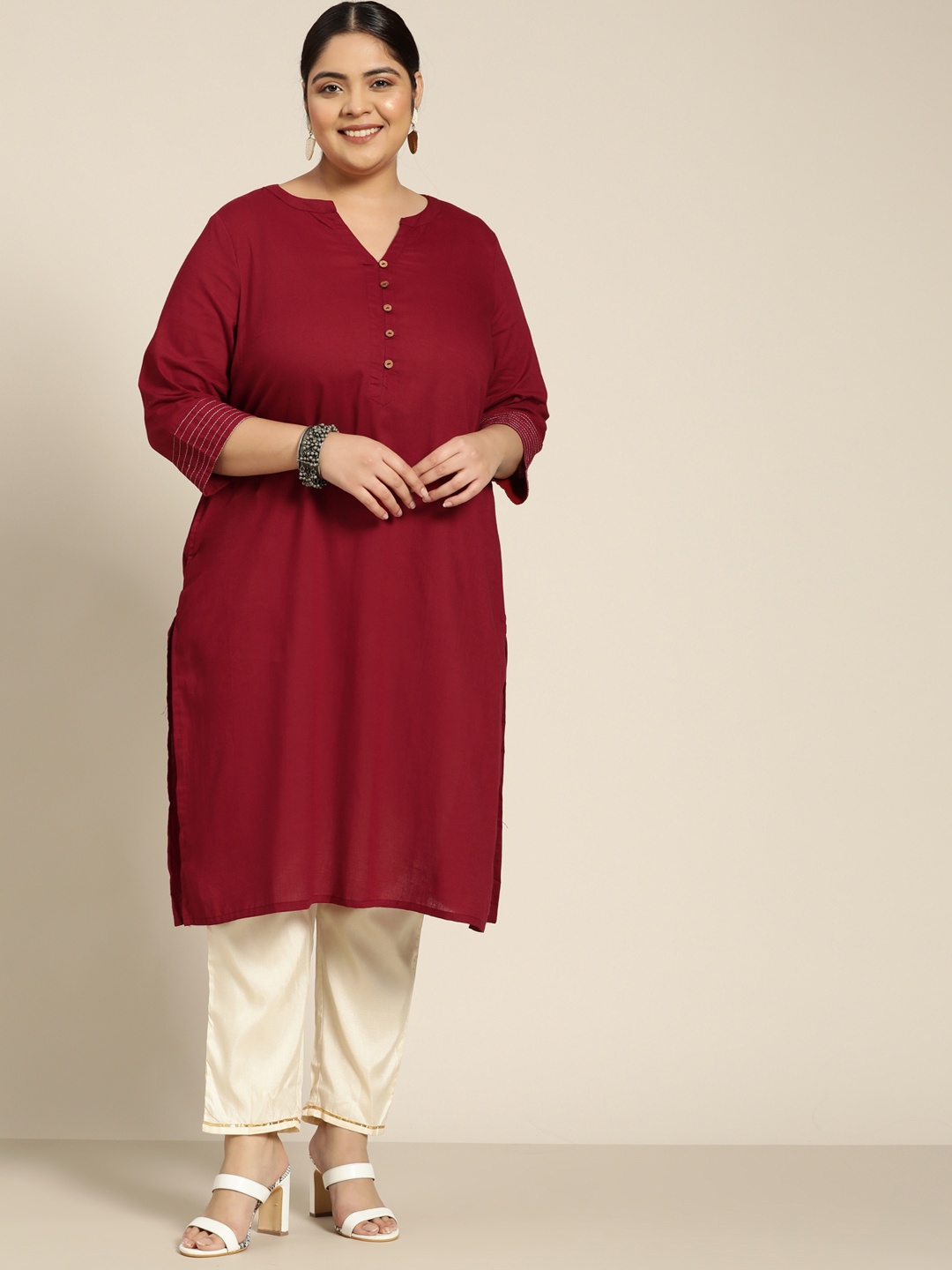 

Sztori Plus Size Women Rust Red Pure Cotton Kurta