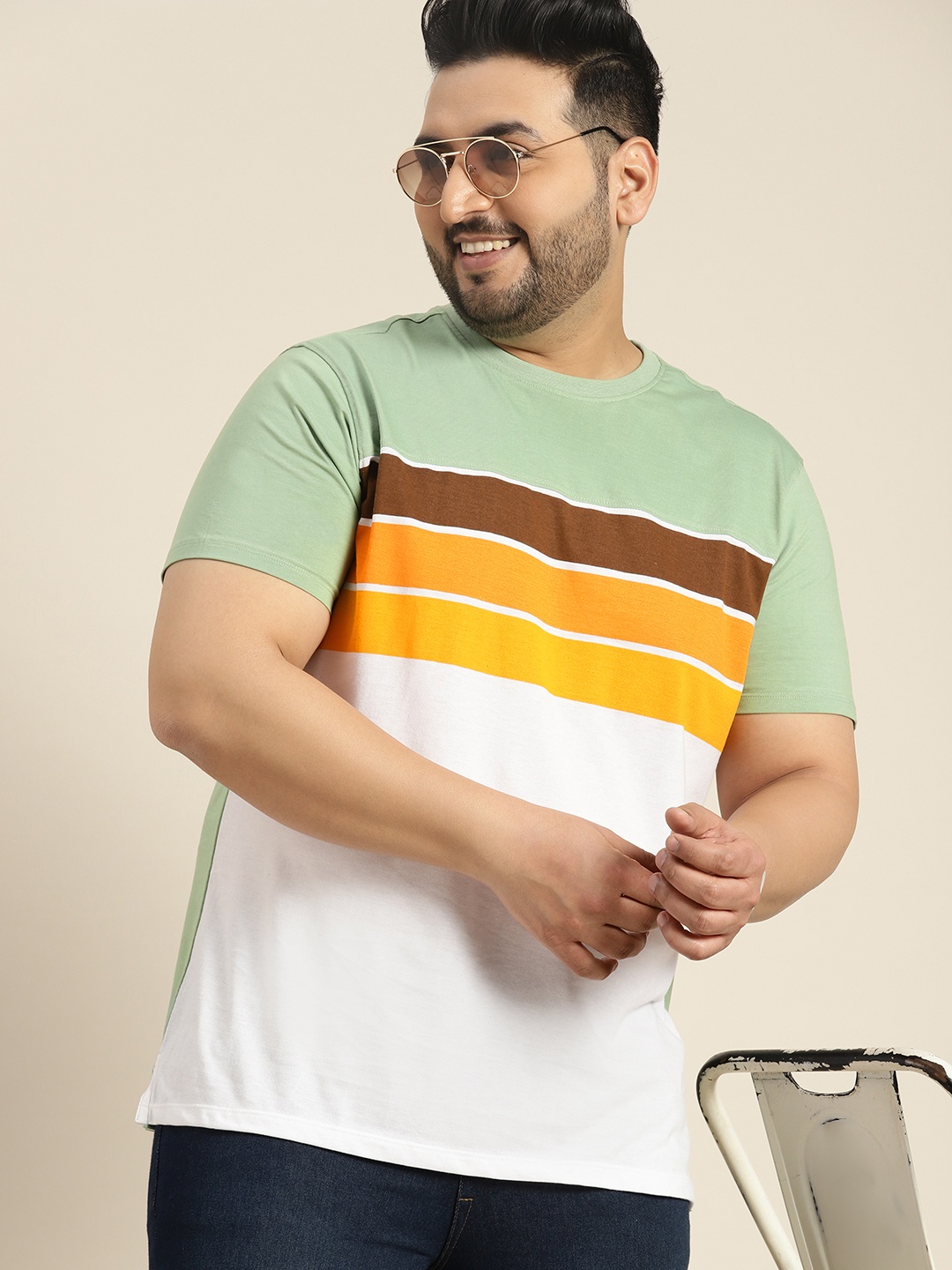 

Sztori Men Plus Size Striped T-shirt, White