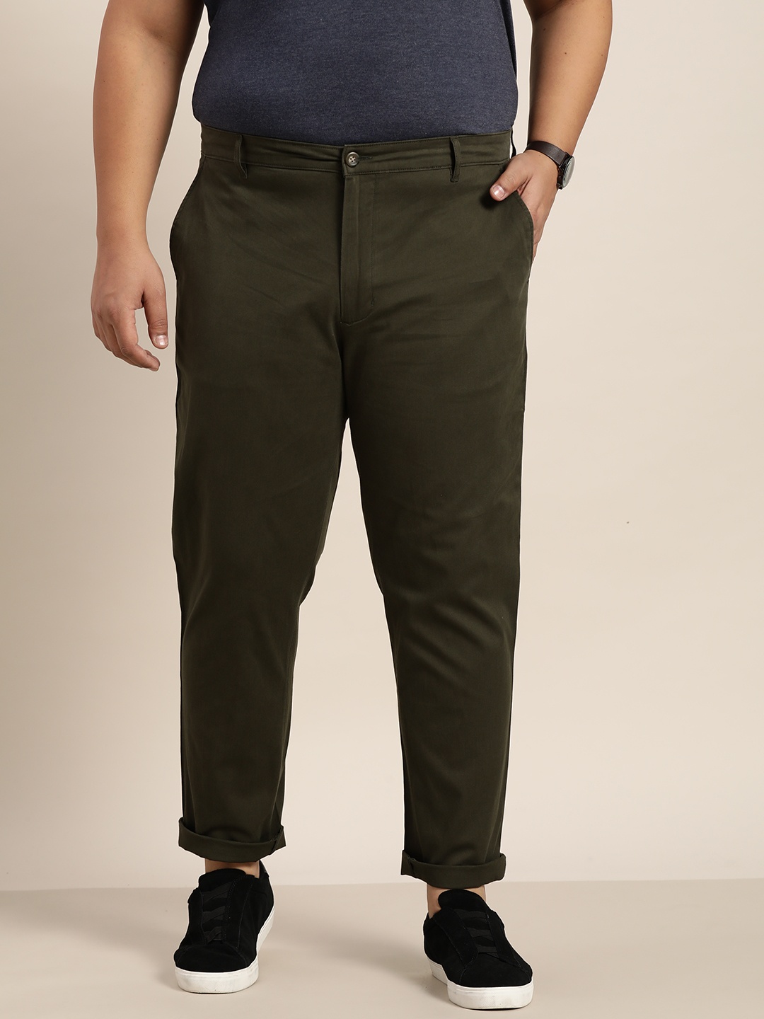 

Sztori Men Plus Size Olive Green Solid Trousers
