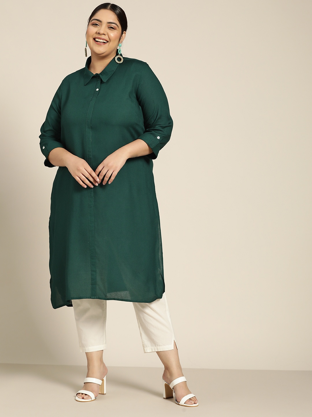 

Sztori Plus Size Women Green Collar Neck Kurta