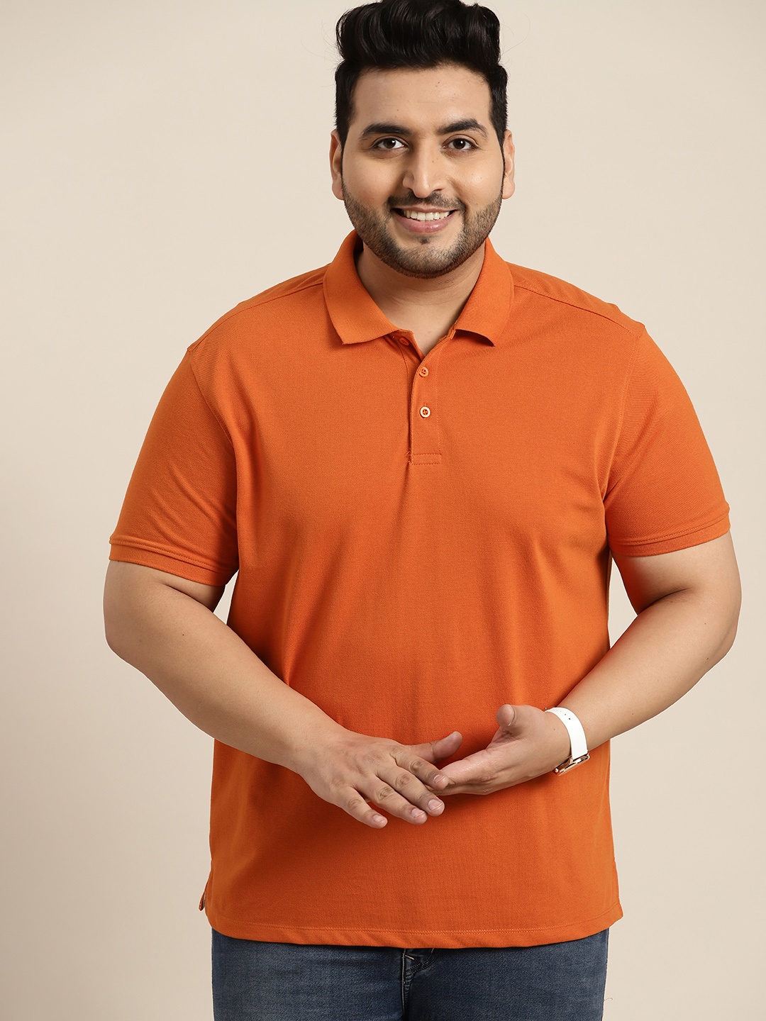 

Sztori Men Plus Size Men Rust Orange Pure Cotton Polo Collar T-shirt