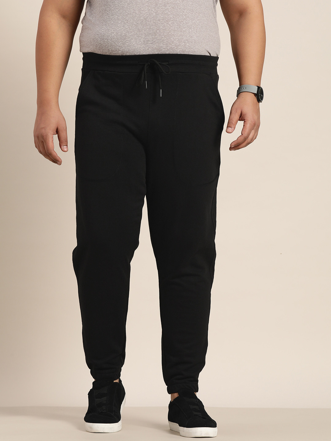 

Sztori Men Plus Size Black Solid Joggers