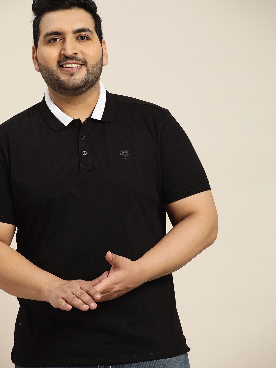 

Sztori Men Plus Size Black Solid Polo Collar T-shirt