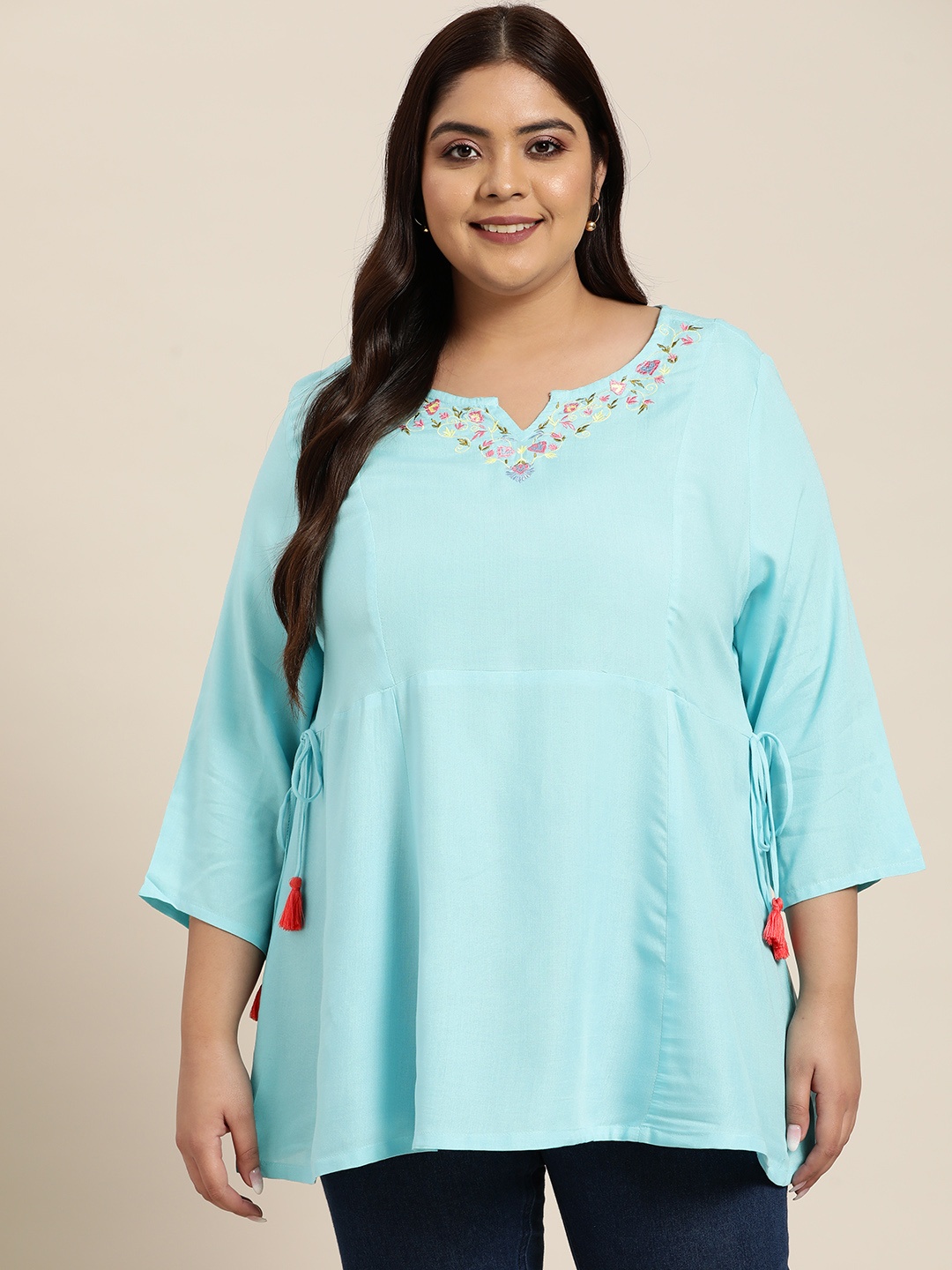 

Sztori Women Plus Size Blue Thread Work Kurti