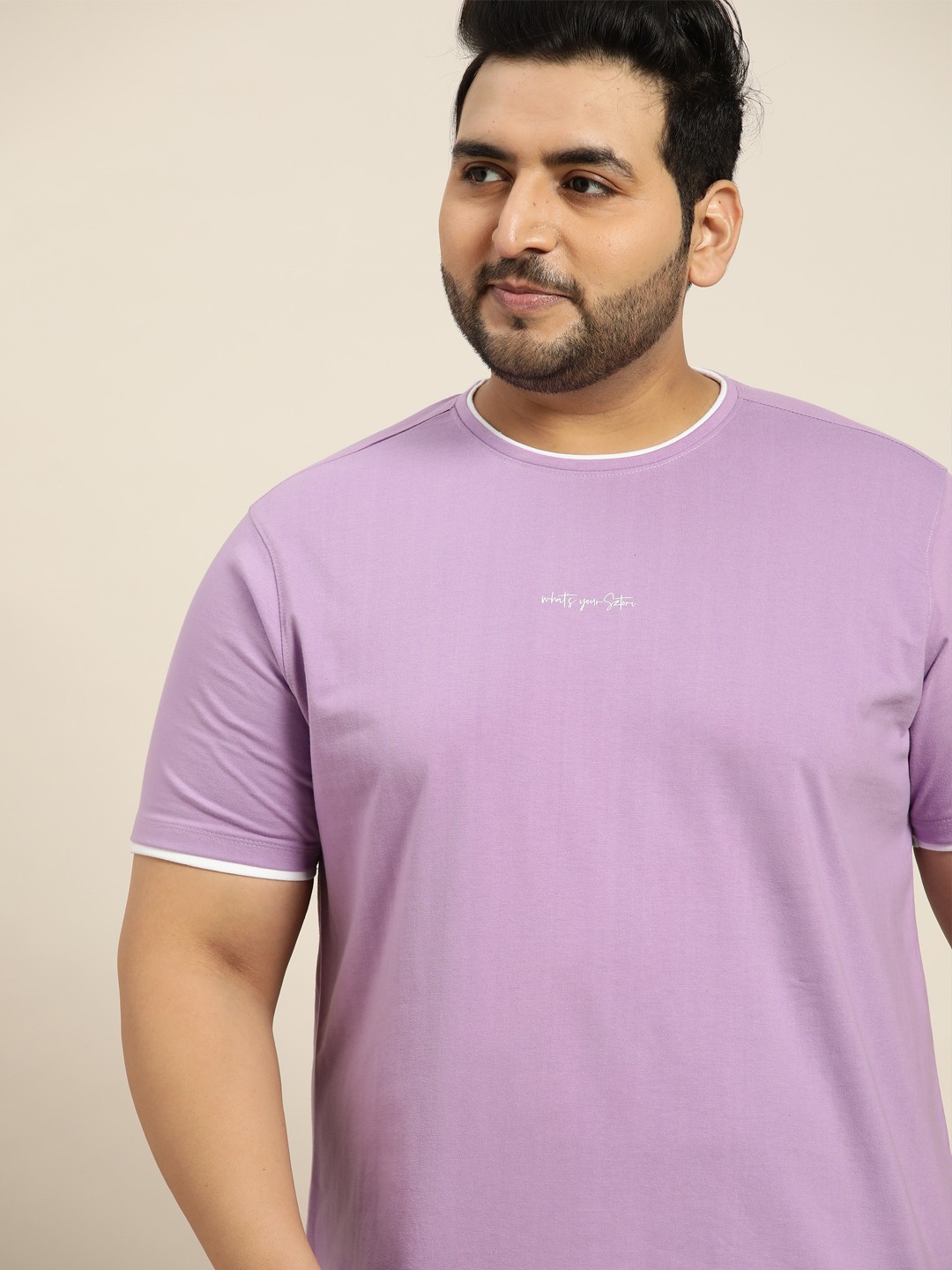 

Sztori Men Plus Size Lavender Solid Knitted T-shirt