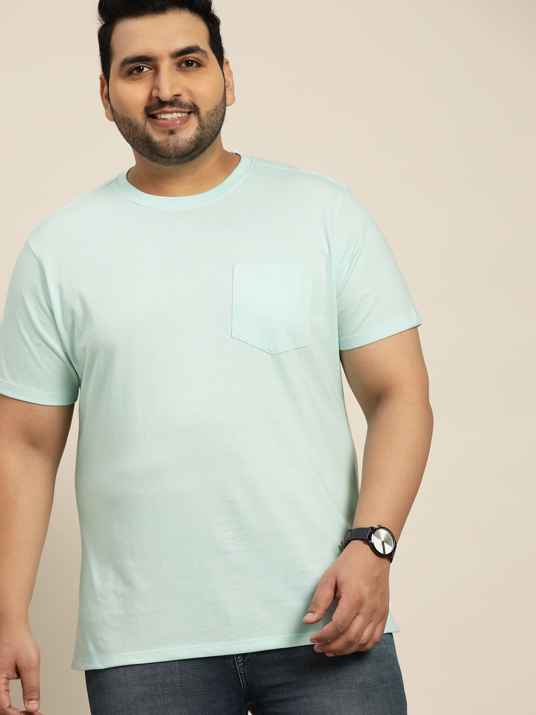 

Sztori Men Plus Size Sea Green Solid Knitted T-shirt