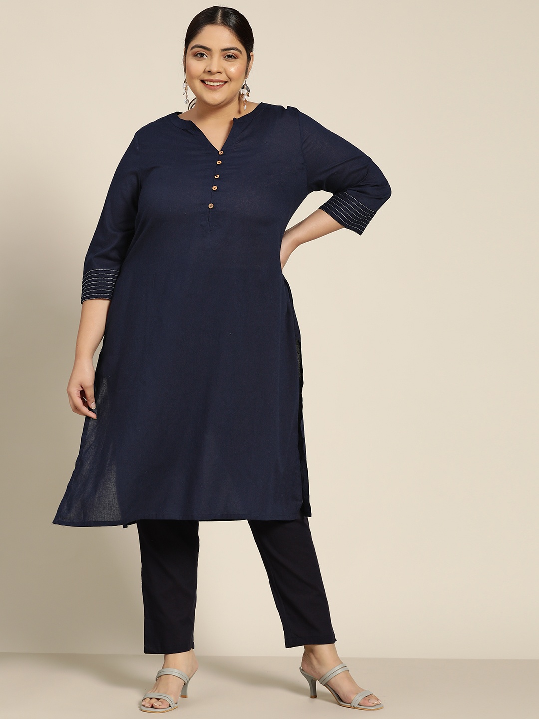 

Sztori Plus Size Women Navy Blue Pure Cotton Indigo Kurta