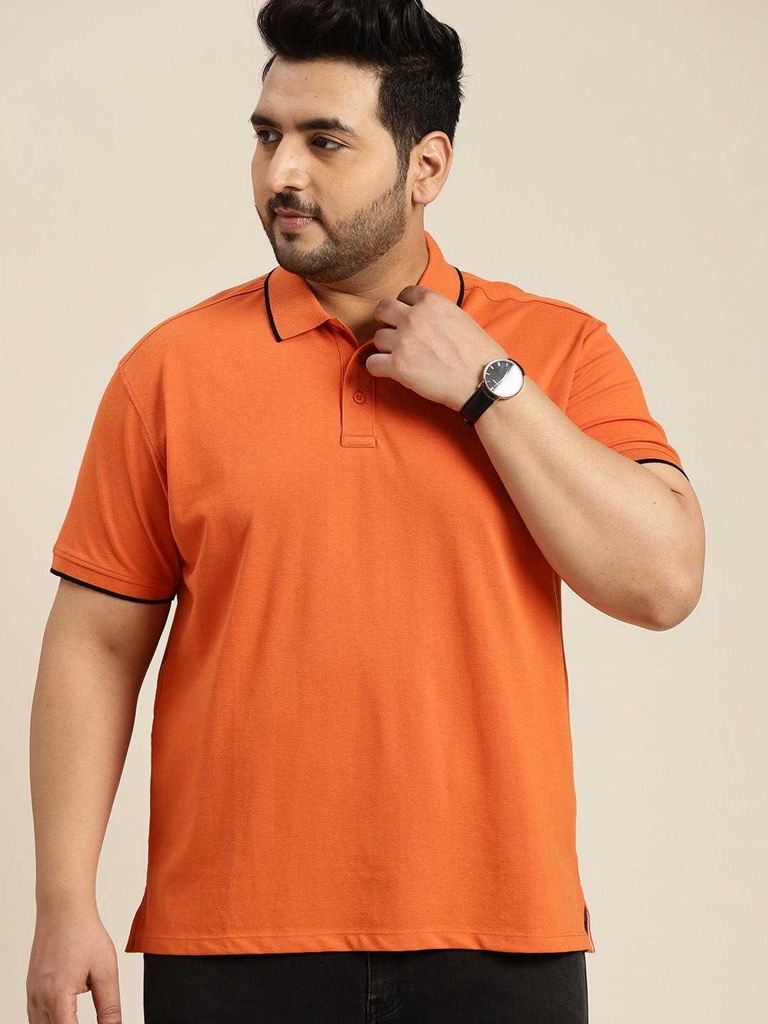 

Sztori Men Plus Size Orange Polo Collar Pure Cotton T-shirt