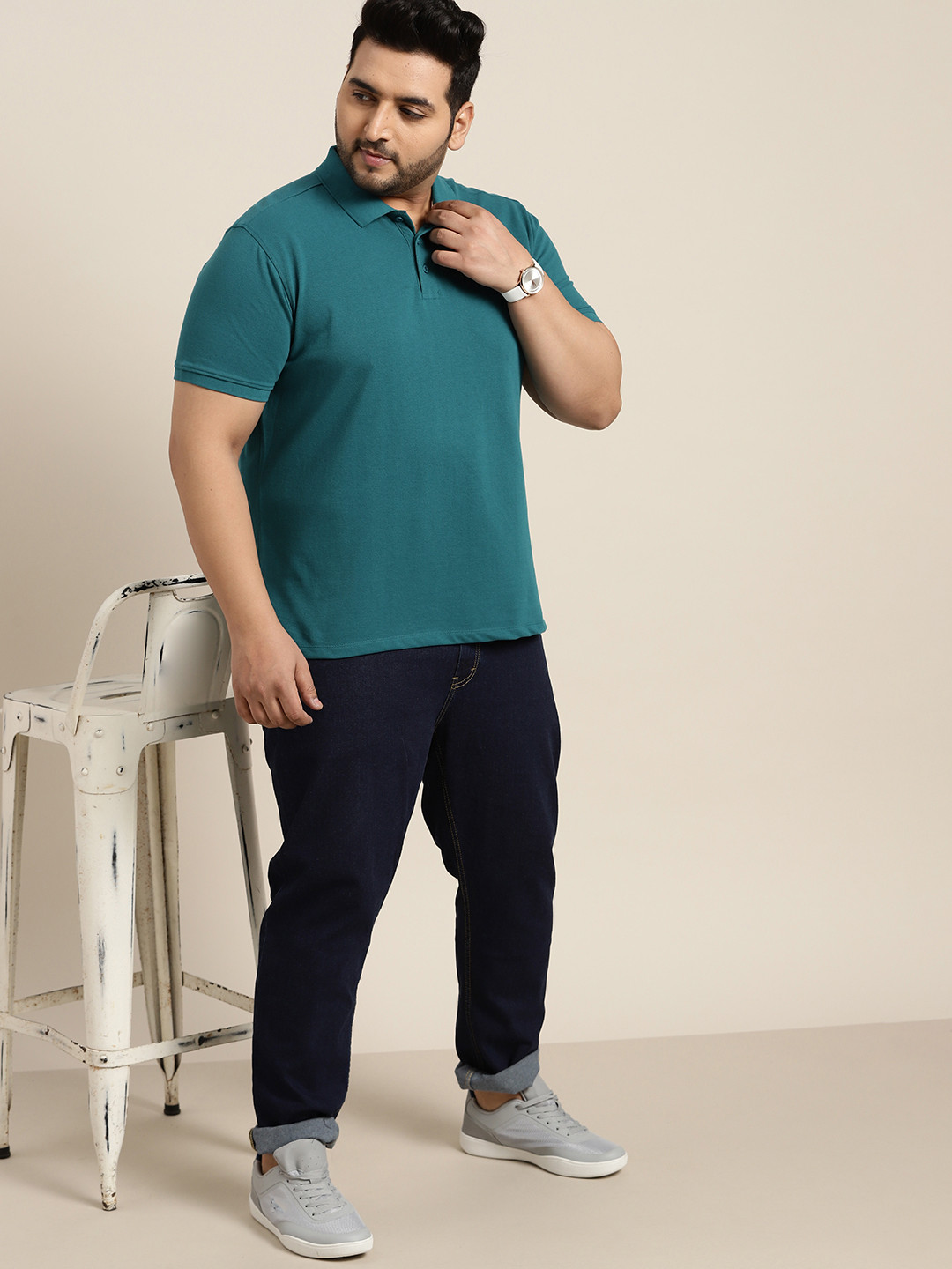 

Sztori Men Plus Size Men Teal Green Polo Collar T-shirt