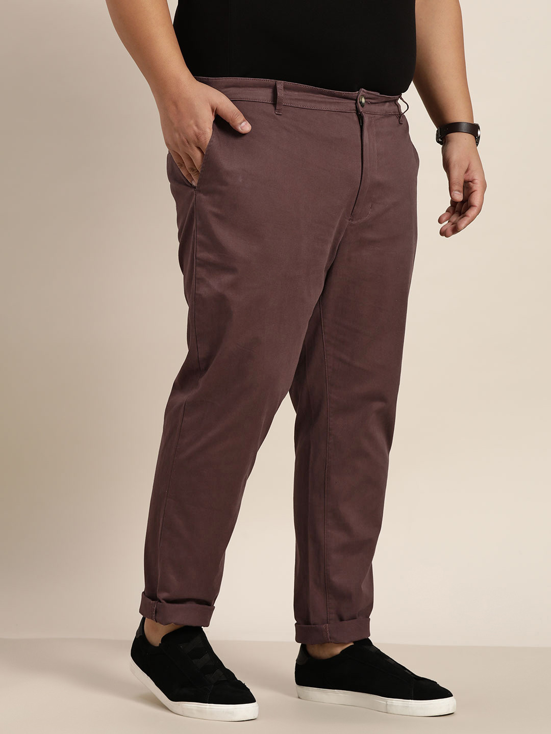 

Sztori Men Plus Size Burgundy Solid Trousers