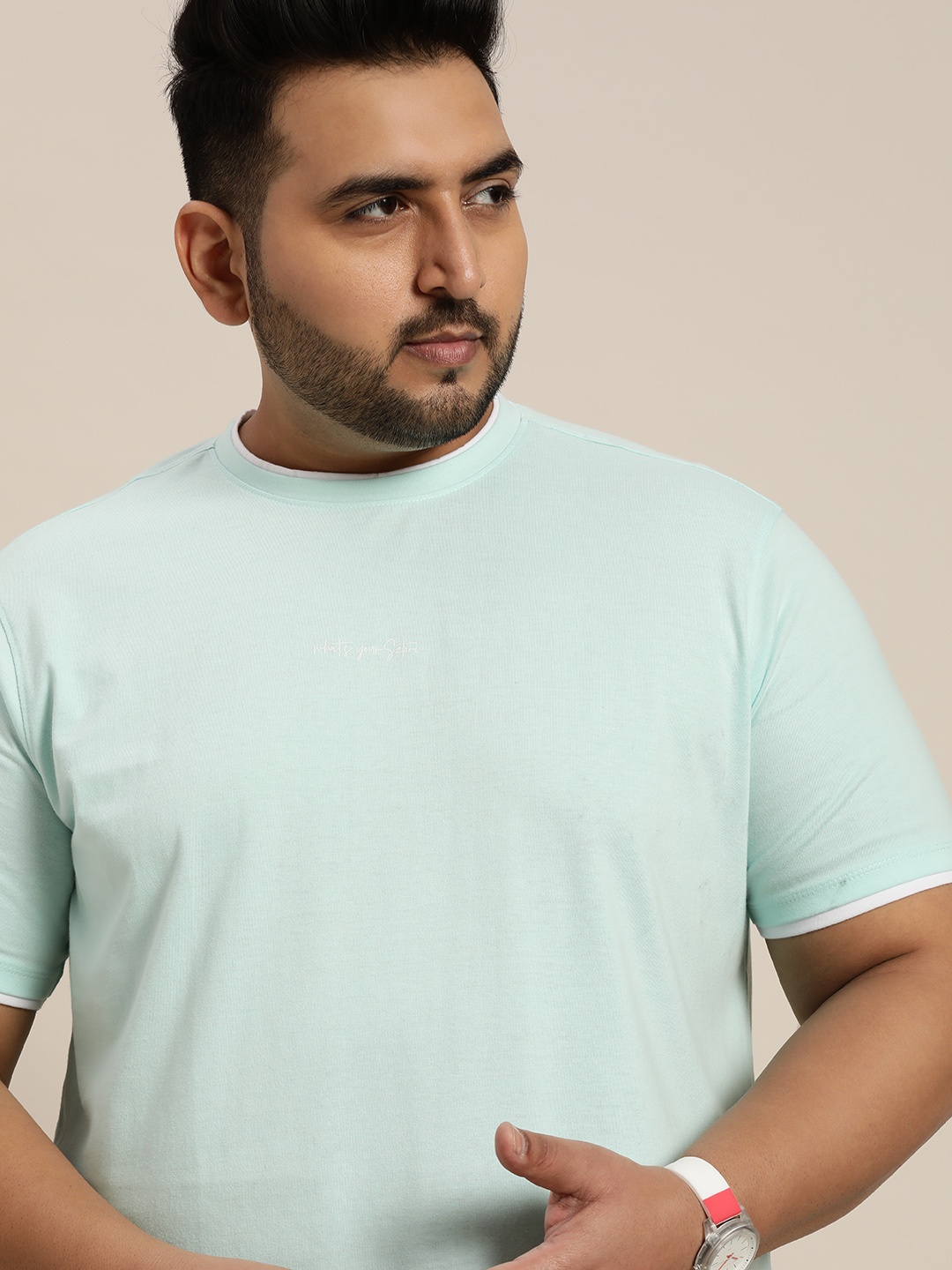 

Sztori Men Plus Size Sea Green Solid T-shirt