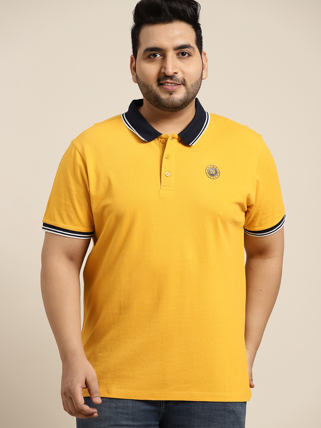 

Sztori Men Plus Size Mustard Yellow Solid Polo Collar Pure Cotton T-shirt