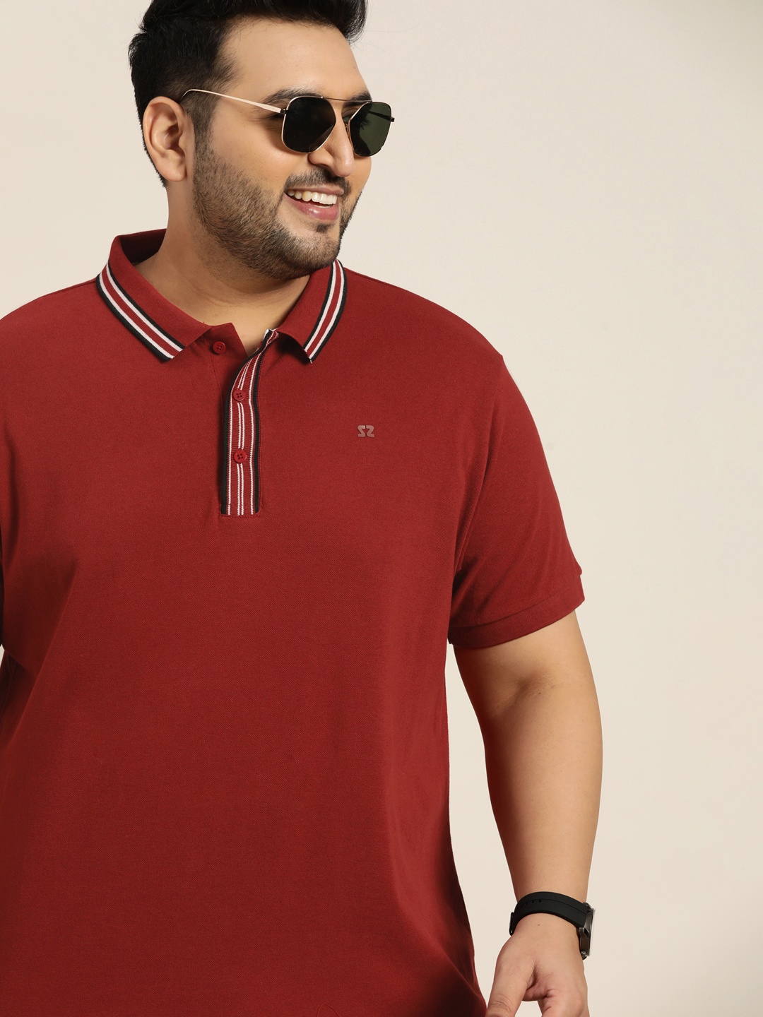 

Sztori Men Plus Size Maroon Polo Collar Pure Cotton T-shirt