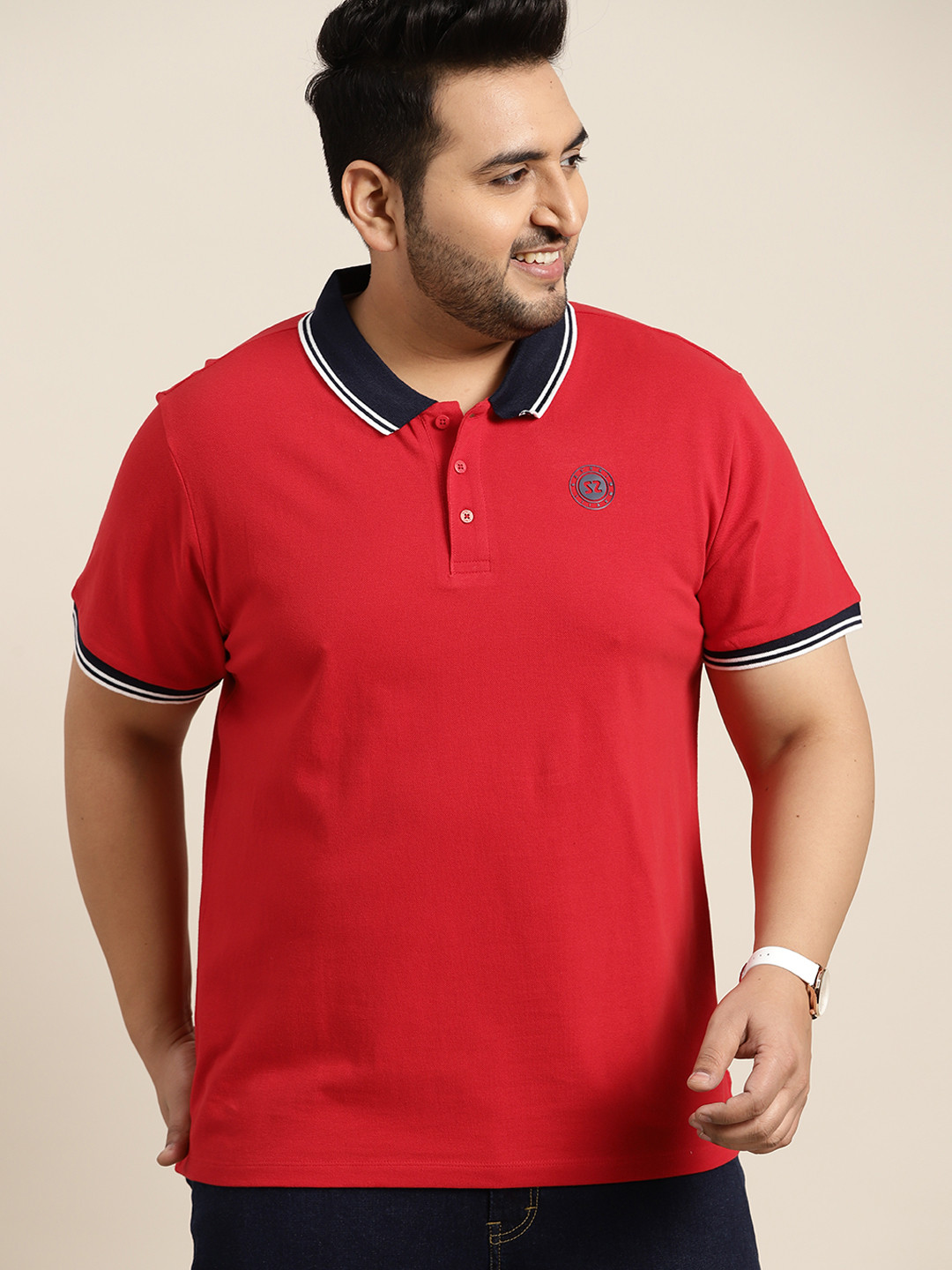 

Sztori Men Plus Size Red Pure Cotton Polo Collar T-shirt