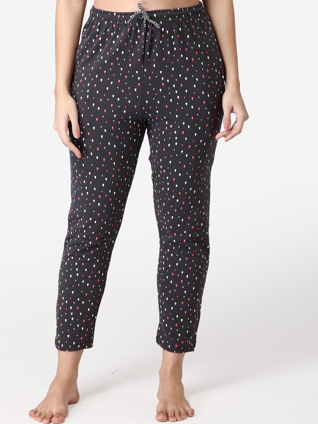 

ABELINO Women Black & Pink Printed Pure Cotton Lounge Pants
