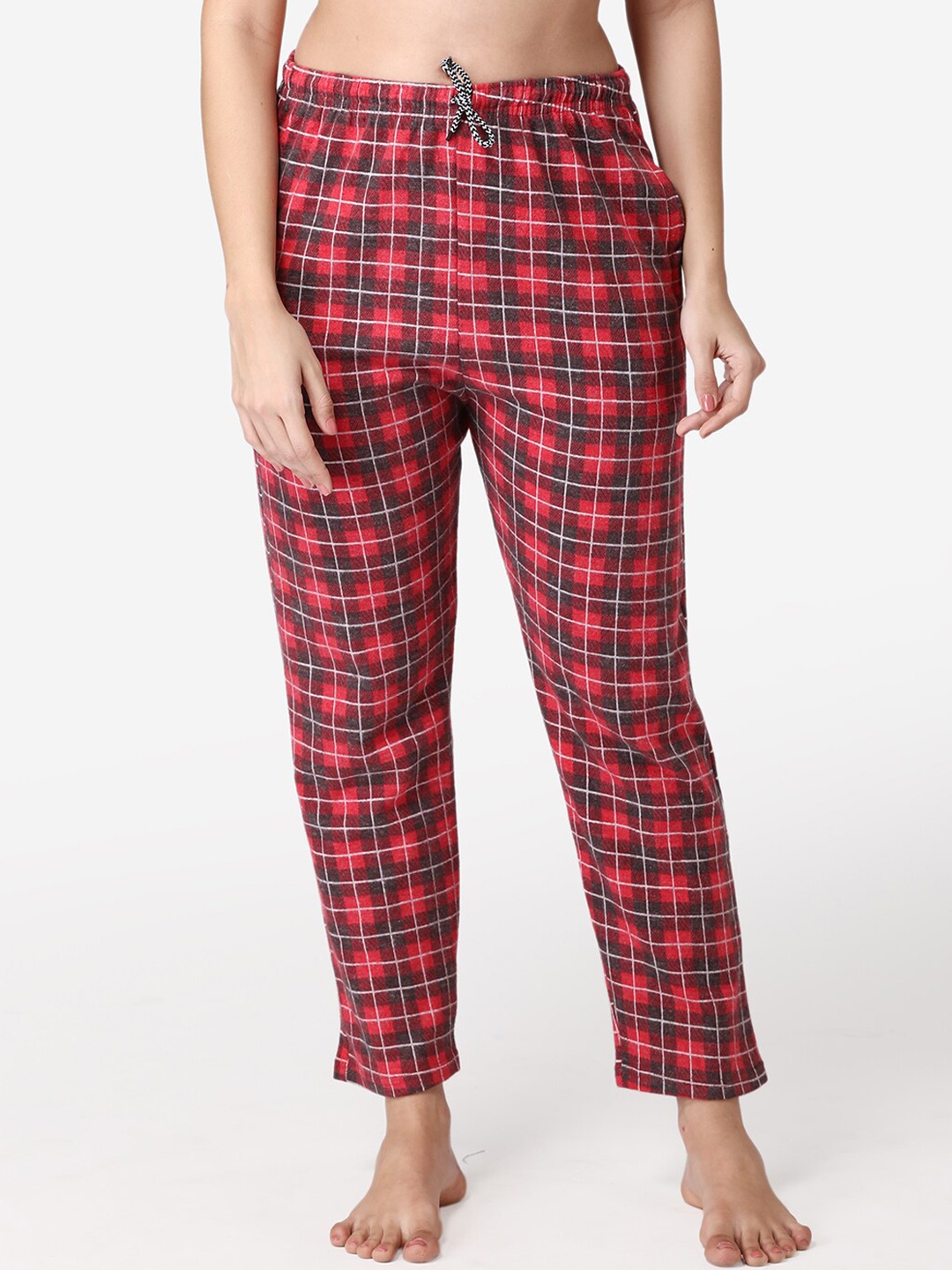 

ABELINO Women Red Checked Pure Cotton Lounge Pant