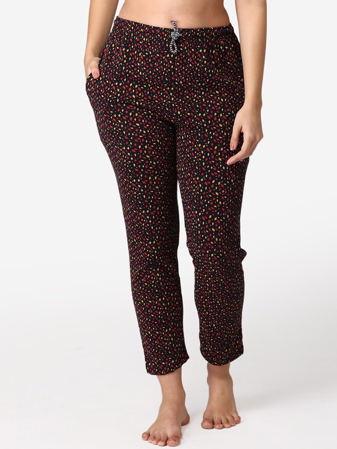 

ABELINO Women Multi Printed Pure Cotton Lounge Pant, Black