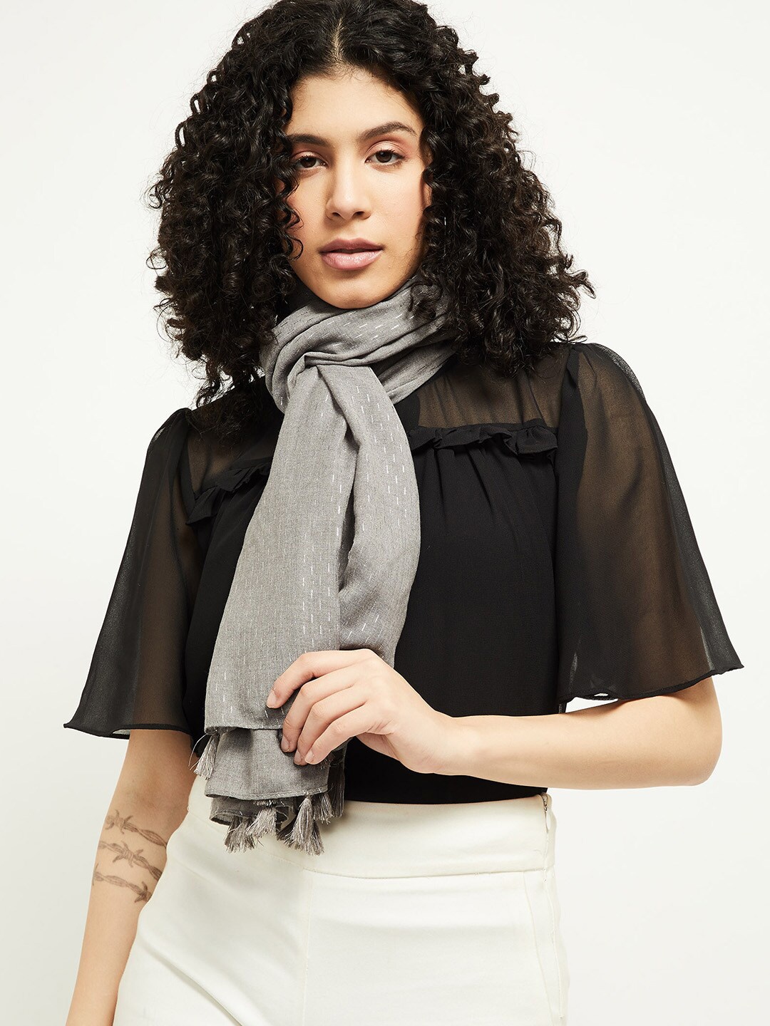 

max Women Grey Self Design Scarf