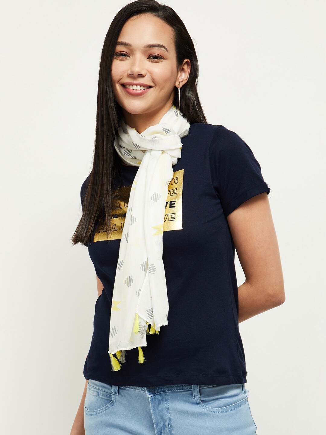 

max Women White & Grey Printed Scarf