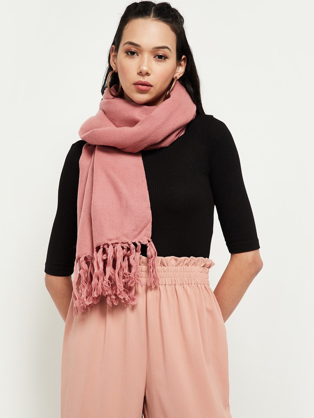 

max Women Acrylic Pink Tasselled Scarf