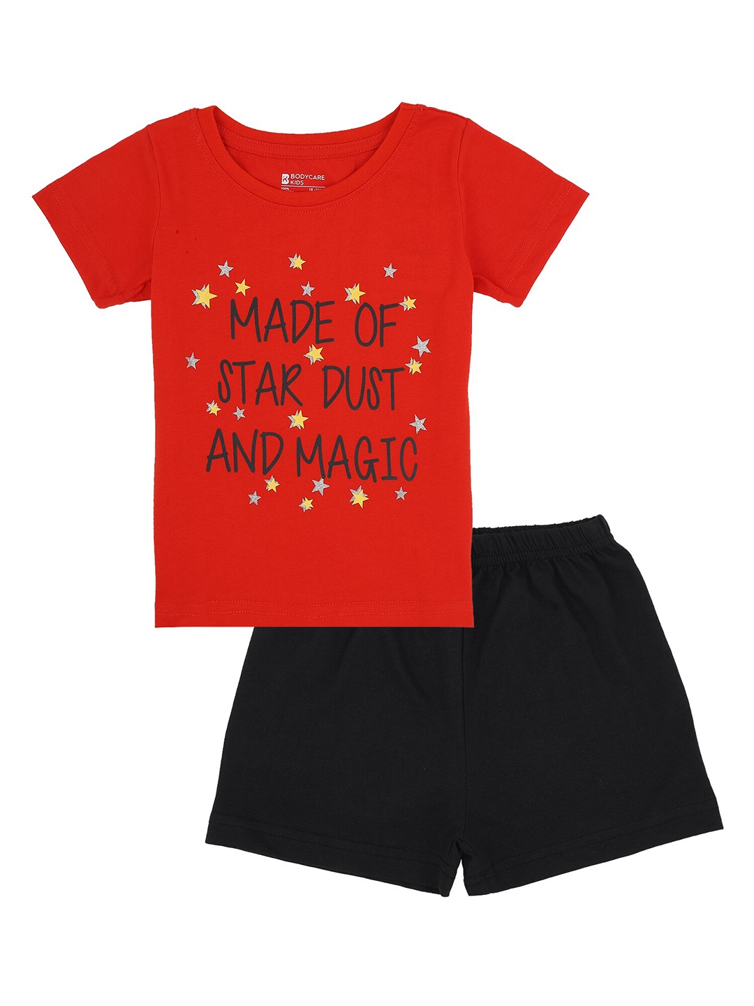 

Bodycare Kids Girls Red & Navy Blue Printed Pure Cotton Co-ords Set