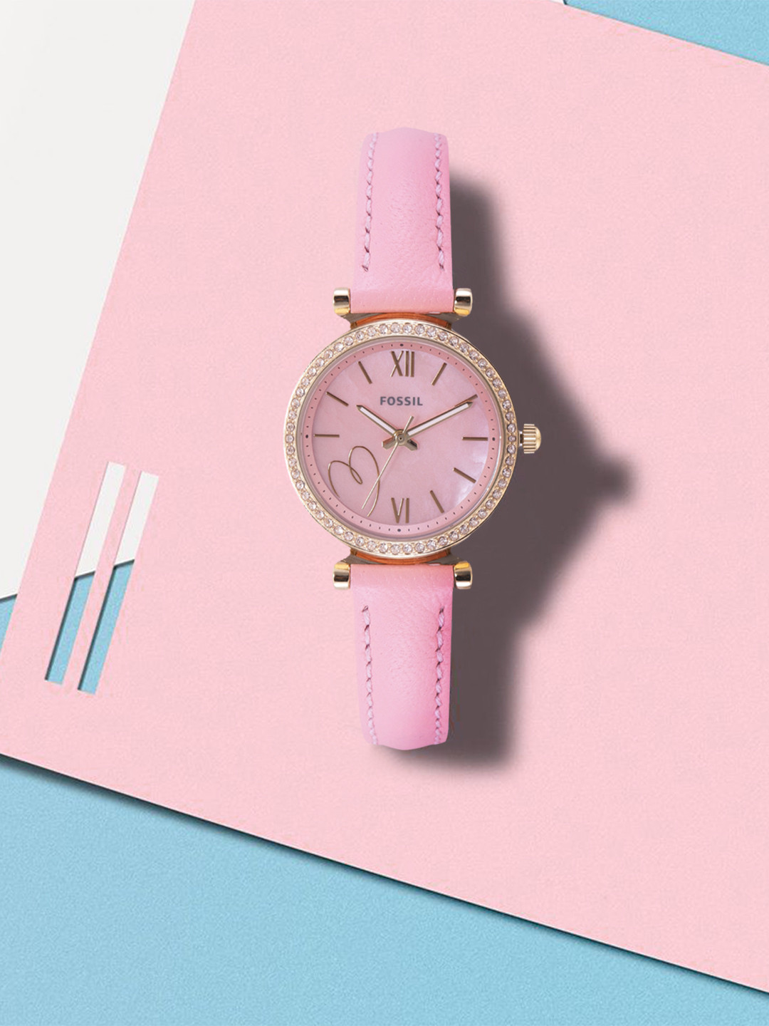 

Fossil Women Pink Dial & Pink Leather Straps Analogue Watch- ES5177
