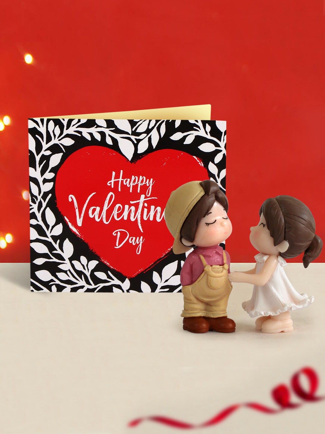 

TIED RIBBONS Red & White Valentine Gift Set Romantic Love Couple Showpiece With Card