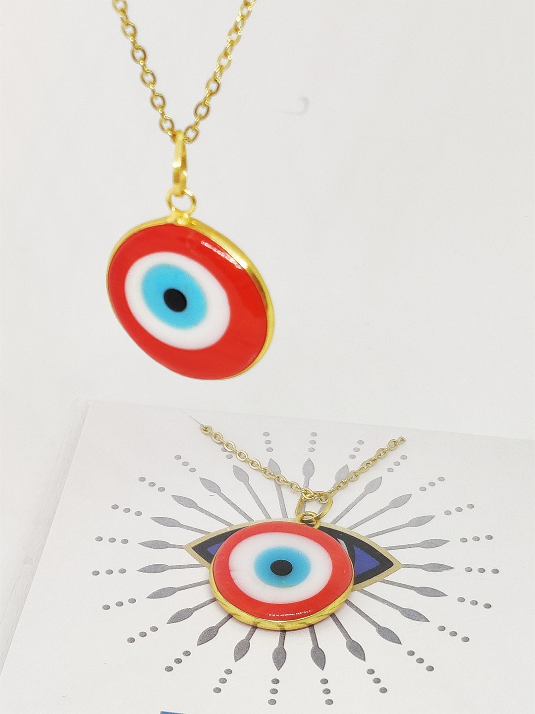 

EL REGALO Women Red & Gold-Plated Evil Eye Bohemian Necklace