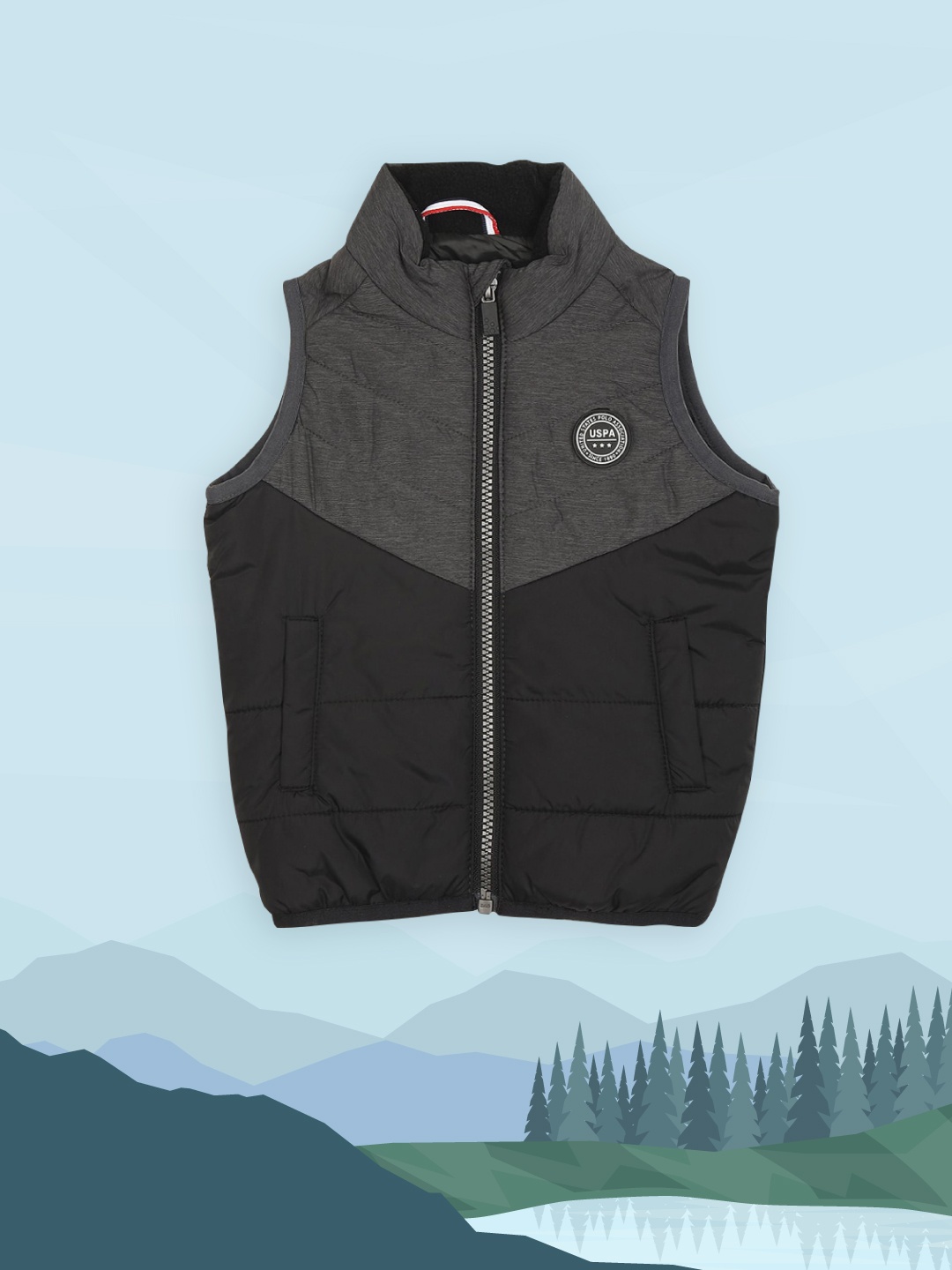 

U.S. Polo Assn. Kids Boys Grey & Black Solid Padded Jacket