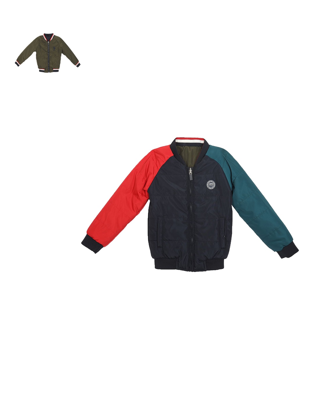 

U.S. Polo Assn. Kids Boys Blue & Olive Colourblocked Bomber Jacket