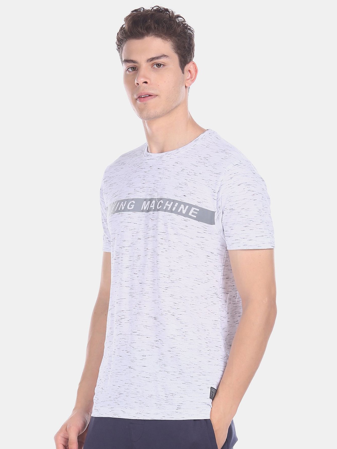 

Flying Machine Men White Typography Printed Raw Edge T-shirt